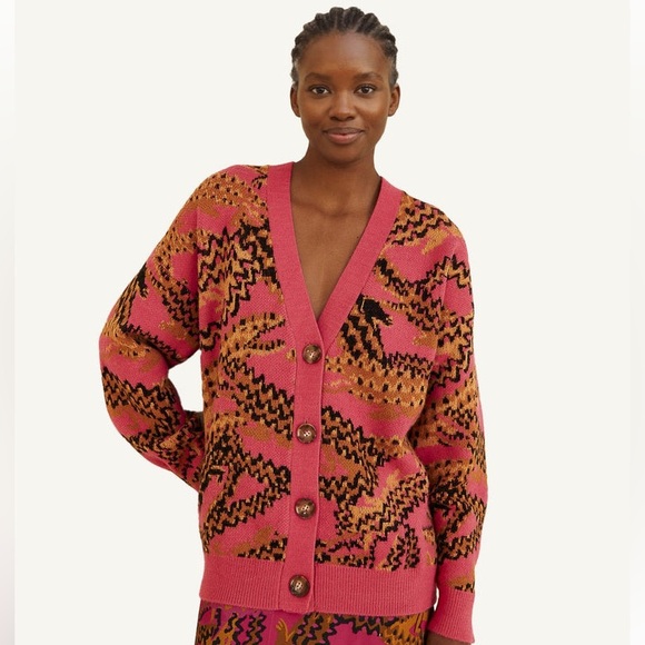 FARM Rio Pink Croco Pattern Cardigan - Picture 1 of 11